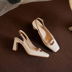 Cyflymder  Designer Sandals Women Pumps French Women's Shoes Beige Square Toe High Heels Single Shoes Mary Sandals Sandalias De Mujer