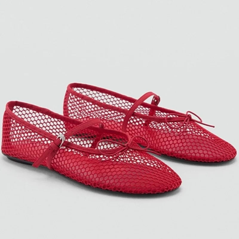 Cyflymder  Mesh Summer Ballet Flats Shoes Women Buckle Strap Breathable New Flats Shoes Ladies Black Mary Janes Footwear Loafers