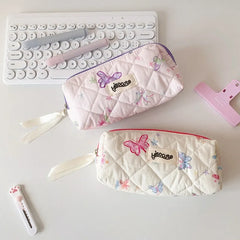 Cyflymder  1 Piece Korean Fashion Aesthetic Butterfly Pencil Case Print Floral Pink Purple Color Stationery Storage School Student Pen Bag