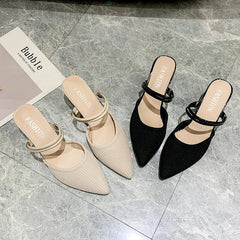 Cyflymder Summer New Fashion Pointed Toe Fashion Two-wear Comfortable Sandals Thick Heel Sexy Elegant Fashion Slippers