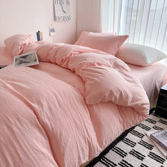 Cyflymder  Bed Linen Solid Cotton Bedding Set with Sheet Duvet Cover Pillowcases Single Couple Bedsheet King Queen Double Twin Size