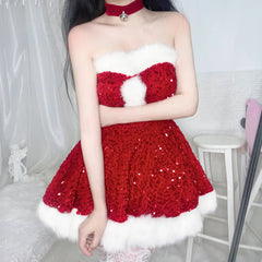 Cyflymder Christmas Costumes Christmas Dress Up Glitter Adult Christmas Clothes Strapless Clothing Set Halloween Carnival Outfit