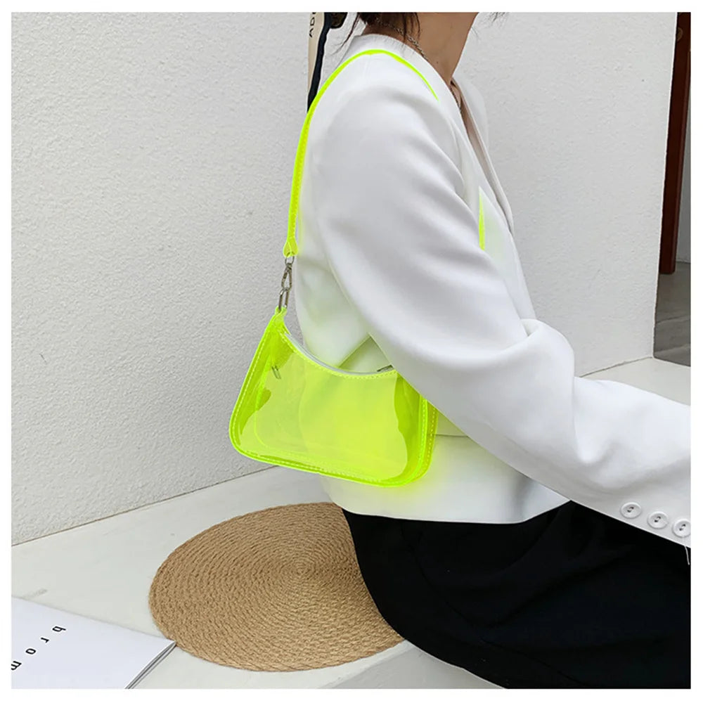 Cyflymder Fashion Ladies Jelly Candy Color Clear Underarm Bag Women Casual Handbags Purse Mobile Phone Shoulder Bag Festival Gifts