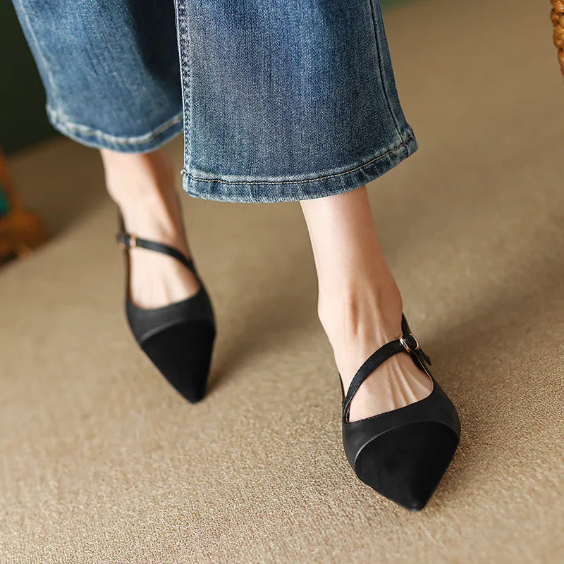 Cyflymder  Splicing Design~ Pointed Head Shallow Mouth Retro Single Shoes Women's New Flat Mary Jane Shoes Woman Shoes
