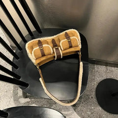 Cyflymder  Retro Lamb Patchwork Brown Shoulder Bag Women Vintage Pocket Chic Y2k Handbag Female Hot Girls Casual Underarm Bag 2025