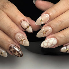 Cyflymder  French Halo Dyeing Flowers Petal Almond Nail Art Fall Winter Fashion False Nails Detachable Finished Fake Nails Press on Nails