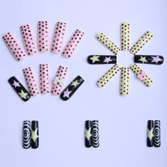 Cyflymder  24pcs Sweet Cute Dotted Fake Nails with 3D Flower Design Press on Nails INS Fashion Almond/Ballet Shaped False Nail Patches