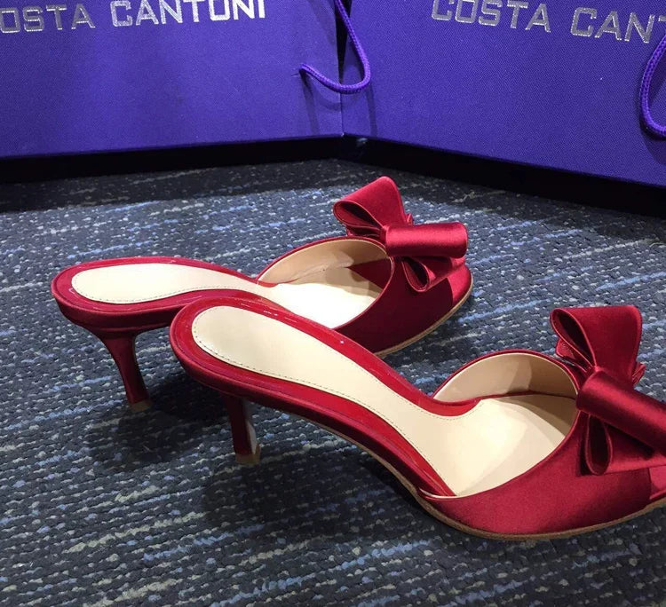 Cyflymder summer new sandals bow slippers fish mouth silk fine heels high Versatile women shoes sex pumps