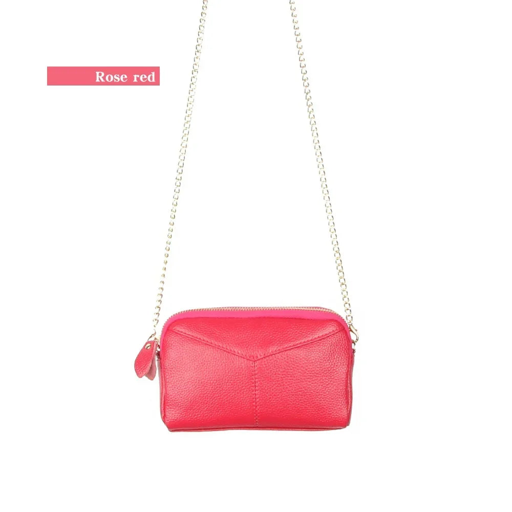 Cyflymder  Genuine Leather Women Wallet Long Zipper Wristlet Bag Chain messenger bag for female Cowhide Coin Purse Mobile phone bags