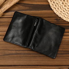 Cyflymder Genuine Leather Short Wallet Bifold Card Holder Short Purse Male Cow Leather Men's Coin Wallet Real Cowskin Zipper Wallet