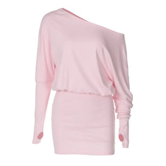 Cyflymder  Women's Clothing Autumn New Personalized Diagonal Collar Off-the-shoulder Long-sleeved Fake Two-piece Waist and Thin Hip Skirt