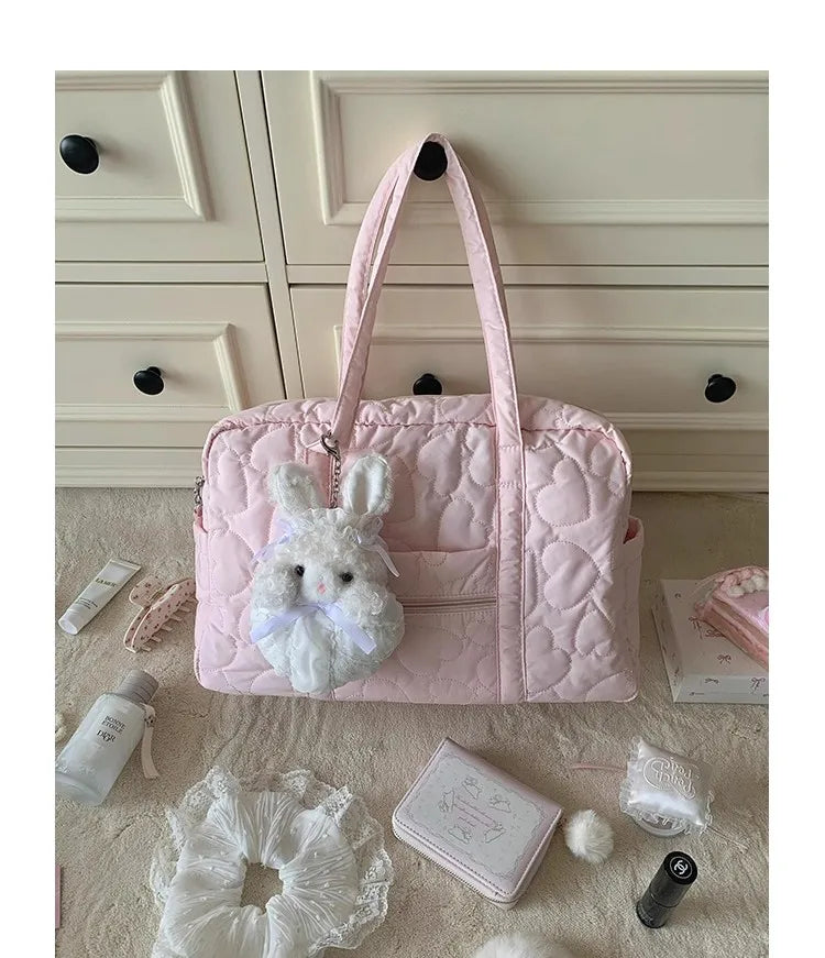 Cyflymder  Heart Print Large Capacity Tote Bag Women Sweet Cute Pink Shoulder Bag Ladies Commuter Travel Portable Handbag 2025 New﻿