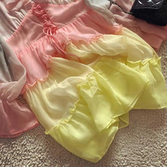 Cyflymder  rainbow DRESS women V-neck Tiered ruffle trim Summer dress holiday boho beach dress female