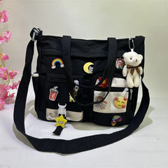 Cyflymder  Waterproof Oxford Cloth Handbag Fashion Splicing Crossbody Bag with Badge Pendant Women Shoulder Bag Student School Bags Satchel