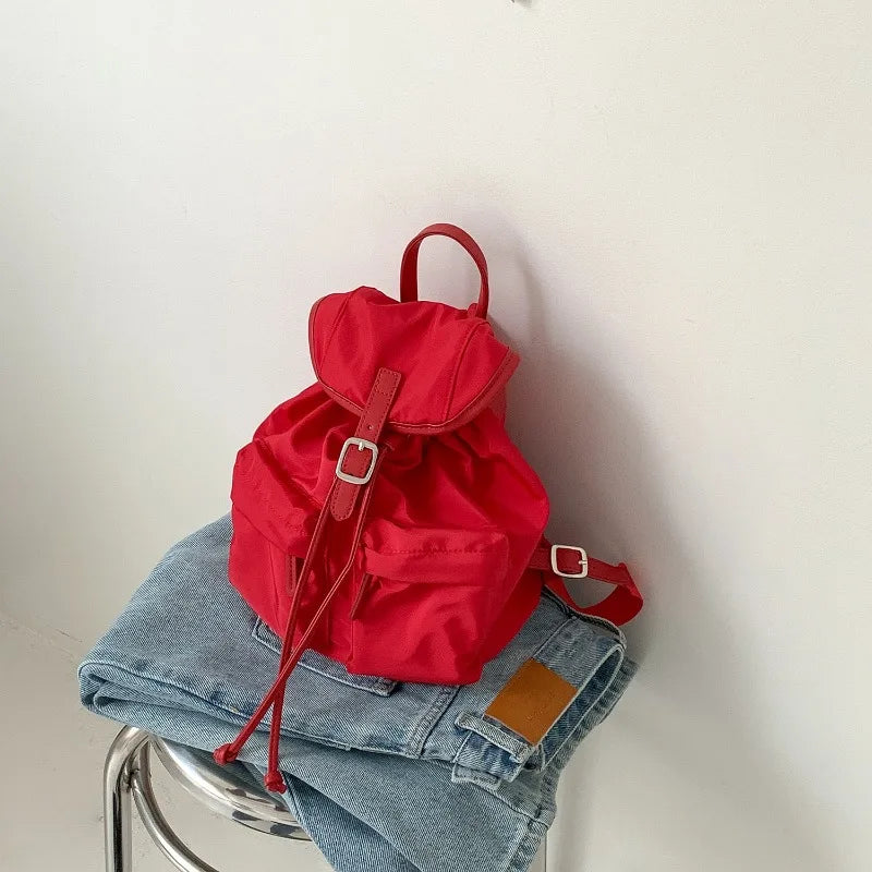 Cyflymder  Vintage Simple Fashion All Match Backpack Casual Nylon Drawstring Women Schoolbags Pleated Y2k Aesthetic Backpacks for Students