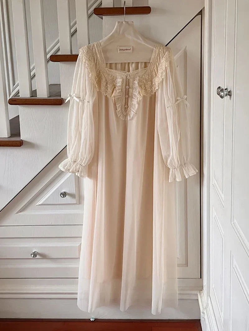 Cyflymder  Pure Cotton Ruffles Vintage Nightgowns Women Robe Nightie Long Dress Victorian Romantic Princess Sleepwear Nightdress Homewear