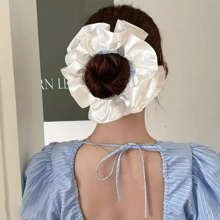 Cyflymder  Oversized Scrunchies Blue Stripe Elastic Hair Bands Ponytail Holder Rubber Hairband Elegant Hair Rope Hair Accessories