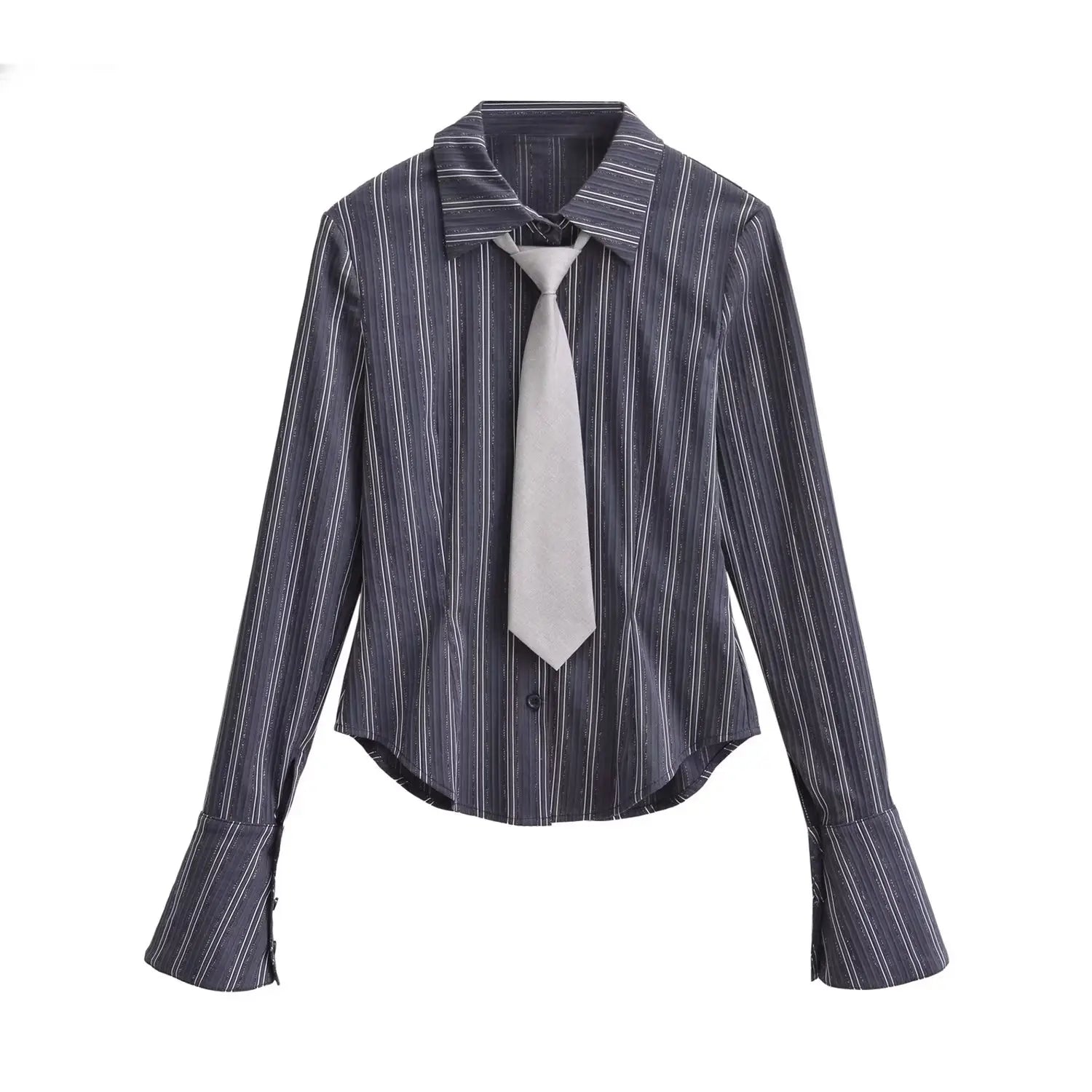 Cyflymder  College Sle Striped Long Sve Age-Defng irt Bell Sve Girl Student Feeling Fre ad irt Street