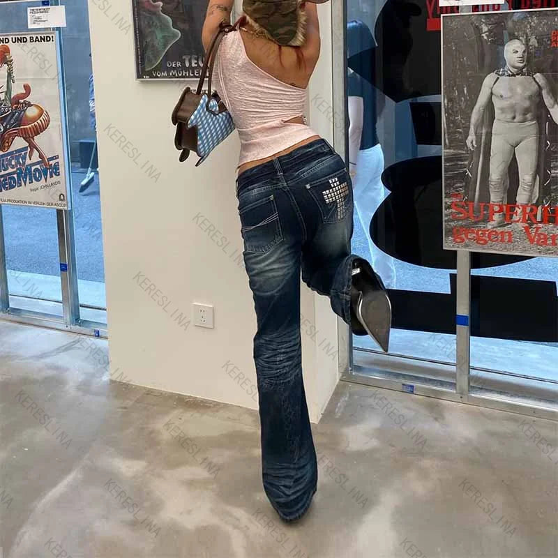 Cyflymder  Subcultural sexy spicy girl style cross hot diamond casual pants American trendy highstreet micro flared wide leg slim fit pants