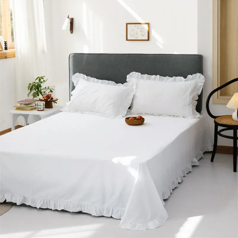 Cyflymder White Flat Sheet Thickened 100% Cotton Bedding Sheets queen Lotus Leaf Flat Bed Sheet Duvet cover or pillowcases quilt case