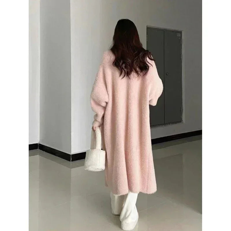 Cyflymder Elegant Sweet Long Sweater Cardigan Women Korean Style Sweaters Coat Autumn Winter Solid Loose Casual Vintage Cardigan