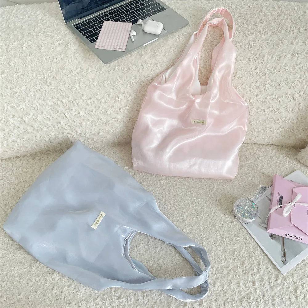 Cyflymder  Korean Elegant Y2k Aesthetic Chic Shoulder Handbags Glossy Tender Fairy Underarm Bag Trendy Fashion Casual Women Shopping Bags