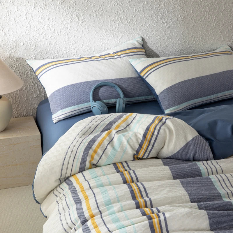 Cyflymder  Bedding Set 100% Cotton Simple Vertical stripes Duvet Cover Set  Double Queen King Size Nordic Quilt Cover Bed Sheet Pillowcases