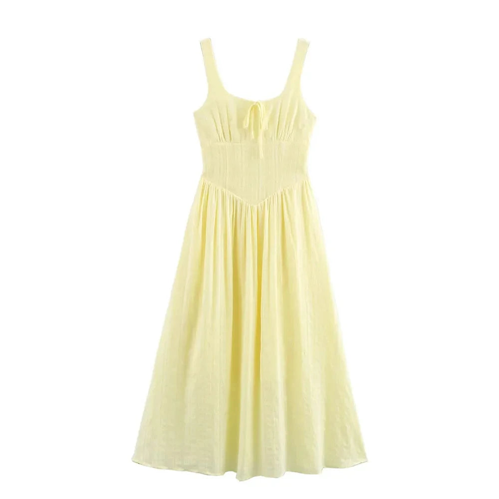 Cyflymder  Elegant Long Dress For Women Lace Up Sleeveless Square Neck Dresses 2025 New Summer Chic Casual Simple Vacation Beach Midi Dress