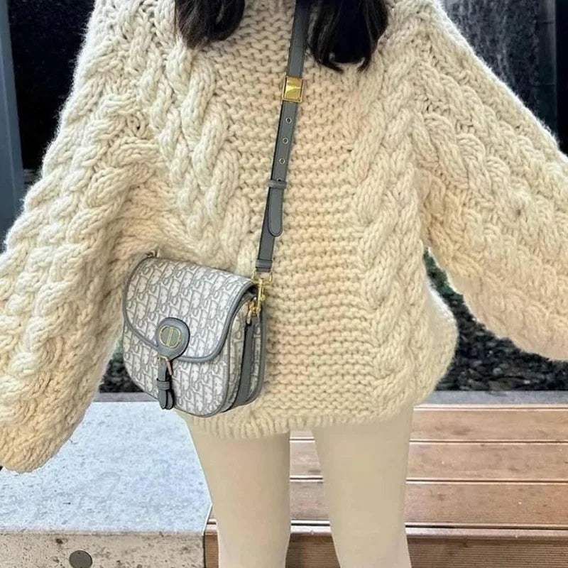 Cyflymder  Retro Knitted Sweater round Ne Bell Sve Casual Comfortable Autumn Winter Women's Faion Commute Loose Fit Polyester Blend