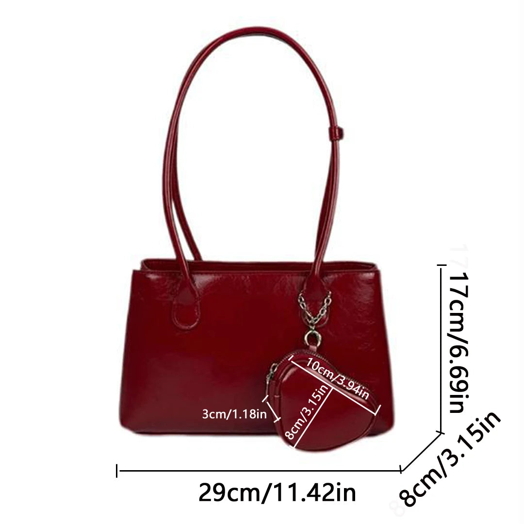Cyflymder  Korean Long Handle Shoulder Bag, Large Capacity Women's Commuting Tote Bag, Fashionable and Elegant Wine Red Bridal Bag