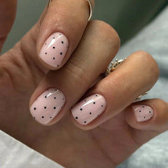 Cyflymder  Cute White Polka Dot Pink Blush Short Round Nail Art Fashion Wearable Fake Nails Detachable Finished False Nails Press on Nails