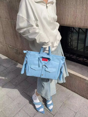 Cyflymder  Vintage Blue Jacket Novelty Tote Bag Women Men Retro Large Capacity Gym Travel Unisex Shoulder Bag Fashion Leather Handbag 2025