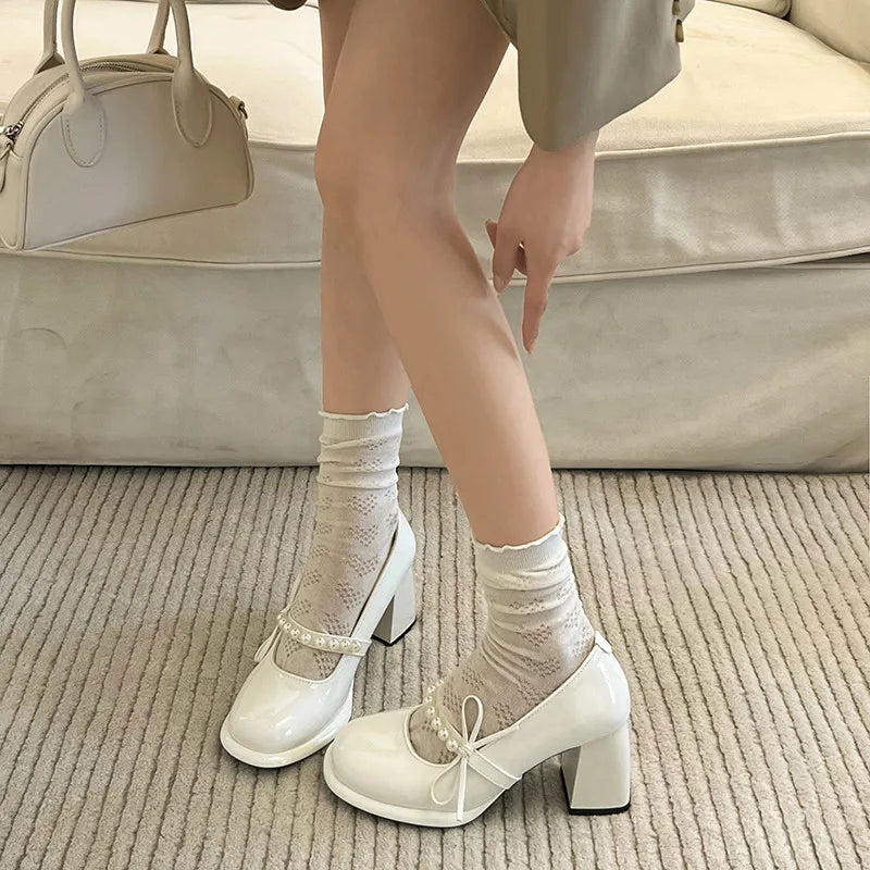 Cyflymder  Women Shoes 2025 Spring Pumps Summer High Heels Mary Jane Sandals Ladies Latest Sweet Lolita Beige Bow African New Brief