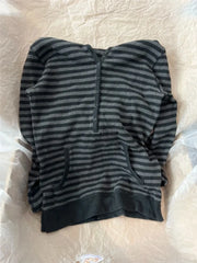 Cyflymder  Gray Striped Waffle Hooded T-shirt Women Five  Button CottonSlim Long Sleeve Tee Shirt Casual Preppy Style Vintage Tshirt Y2k