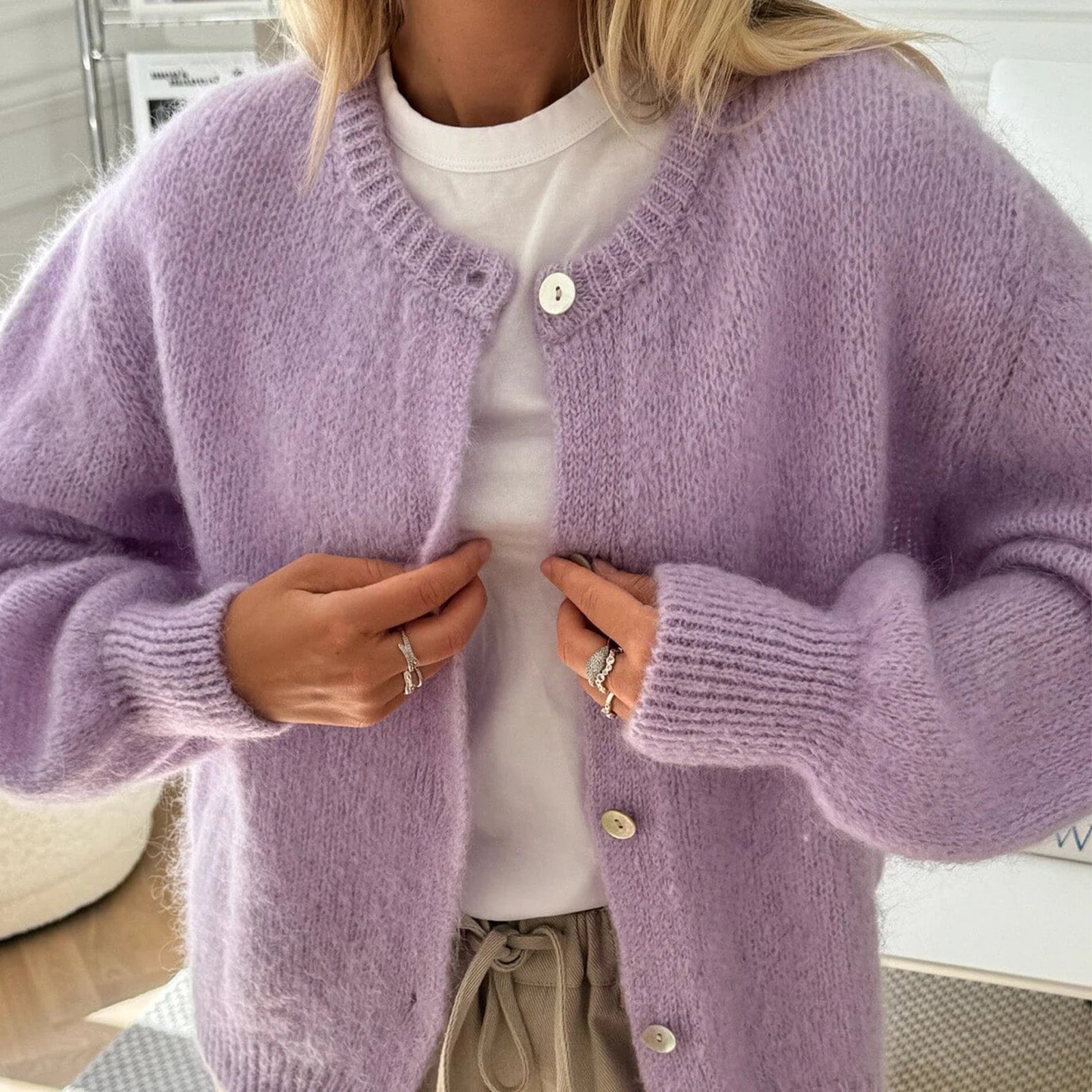 Cyflymder  Y2K Streetwear Solid Color Soft Knitted Sweater Tops Outerwear Women Casual Basic Cardigans Front Button Up Long Sleeve Knitwear