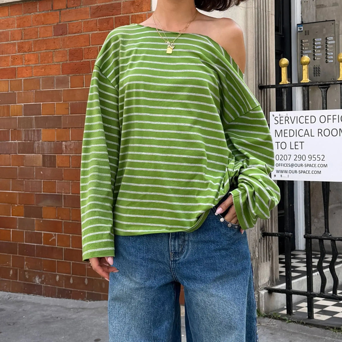 Cyflymder   Color Block Striped Off-shoulder Women Tops Skew Collar Long Sleeve Loose Fashion Casual T-shirts Streetwear Summer Tees