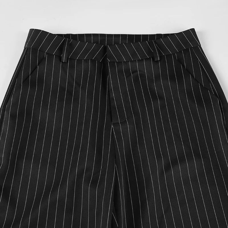 Cyflymder  Elegant Fashion Striped Pants Sets Women 2025 Sexy Slim 2 Piece Sets V-Neck Sleeveless Crop Tops Mid-Waisted Suit Pants