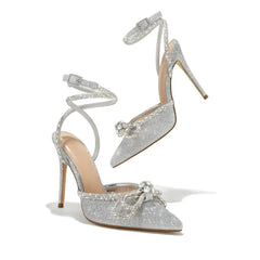 Cyflymder   Designer Butterfly-knot Crystal Buckle Strap Women Pumps Street Style Elegant Thin High Heels Stripper Prom Shoes Zapatos Mujer