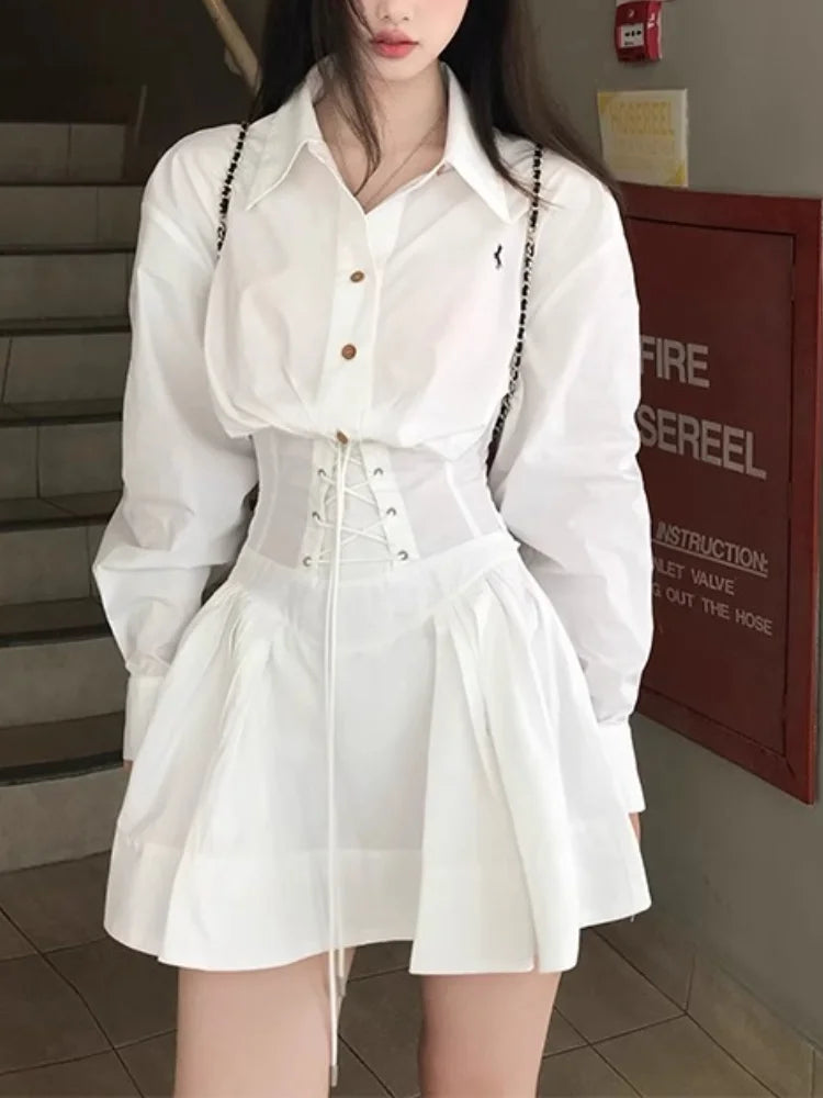 Cyflymder Autumn Vintage Solid Elegant Dress Women White New Sweet Casual Mini Dress Female Korean Fashion Y2k Chic One Piece Dress