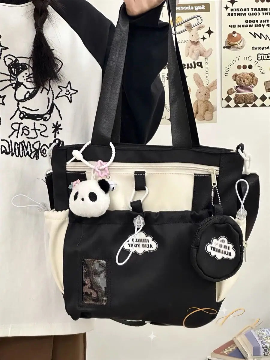 Cyflymder  Cute Color-Block Fresh Style Crossbody Bag Japanese School Aesthetic Spacious Tote for Girls All-in-One Student Study Bag