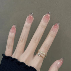 Cyflymder  24pcs Purple French Almond Press on Nails Star Pattern False Nails Wearable Stick-on Nail Fake Nails Uñas Накладные Ногти 네일팁