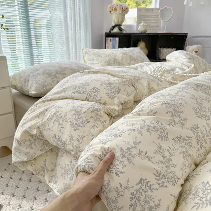Cyflymder  INS Korean Style 2025 Floral Bedding Sets New Skin Friendly Soft Washed Cotton Printed Bed Sheet Sets