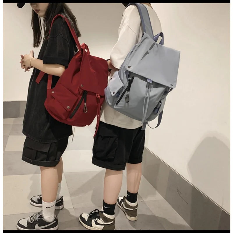 Cyflymder INS Fashion Schoolbag Women's Nylon Durable High School Student Backpack Middle School Student Versatile Flip Drawstring