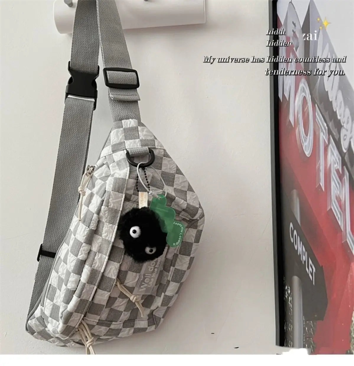 Cyflymder  Korean Retro Chessboard Chest Bag Women's Japanese Versatile Leisure Large Capacity Messenger Bag Men's Sports Waist Bag Fashion