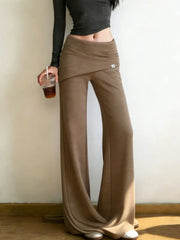 Cyflymder  Korean Spring Coffee Sports Long Flare Pants Women Retro Chic Daily Trendy High Waist Loose Thin Splice Straight Trousers 974A