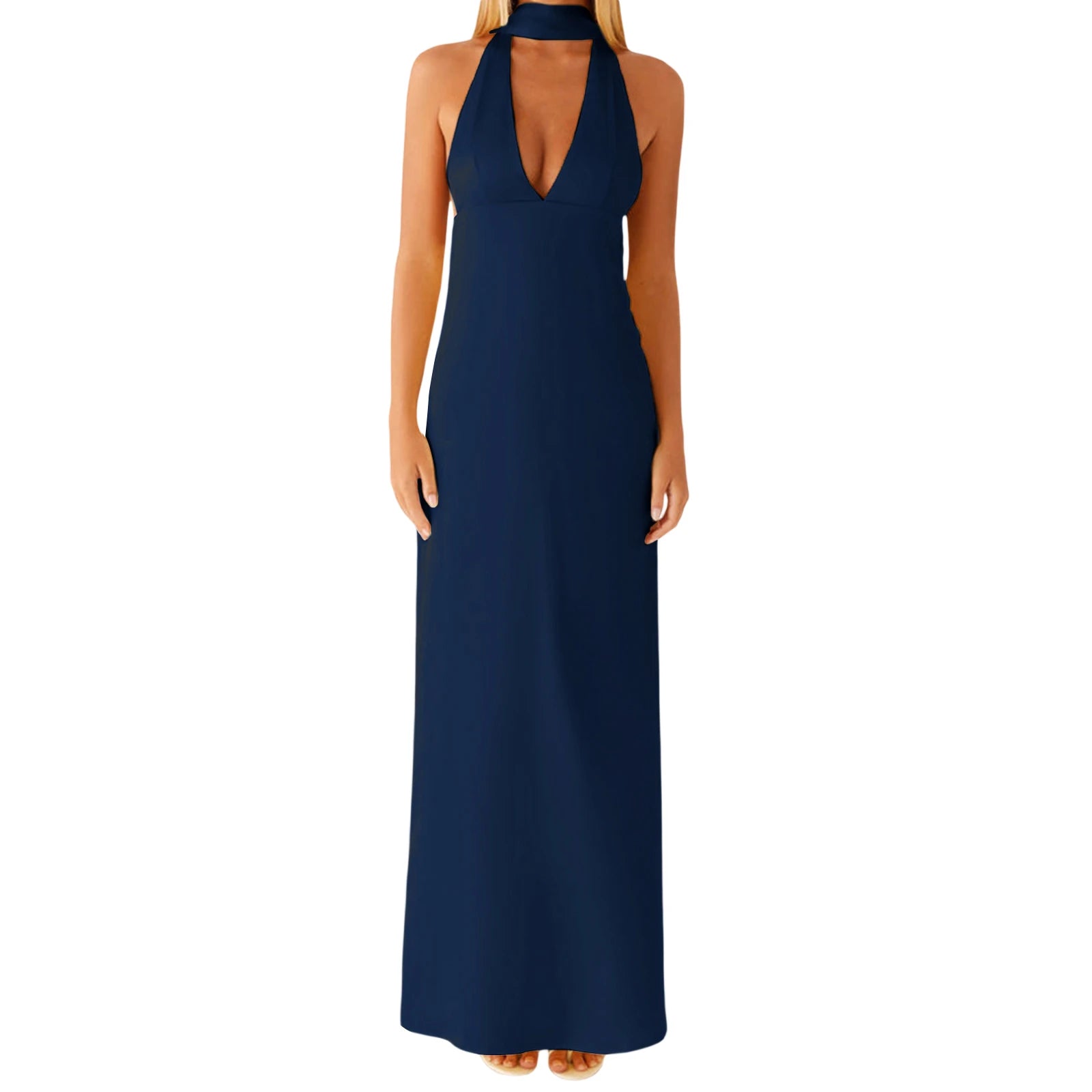 Cyflymder  Elegant Maxi Dress with Boho Floral Print and Halter Neckline Sexy Backless V-Neck Sleeveless Dress for Summer Beach Party