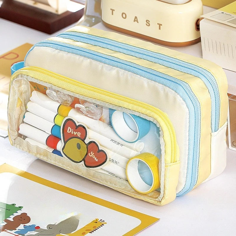 Cyflymder  Large Capacity Pencil Case for Kids Boy Girl Cute Simplicity Transparen Windows Badge Displaying Pen Bag Stationery Organizer