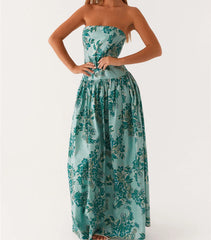 Cyflymder  Women's Strapless Dress Stylish Dot Print/Floral Print Sleeveless Tube Long Dress for Summer Holiday Party Clubwear