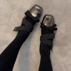 Cyflymder  Single Shoe Women Autumn Mary Jane Single Shoe Women Retro Cross Bow Square Toe Thick Soled Ballet Shoes Retro Shoes Women