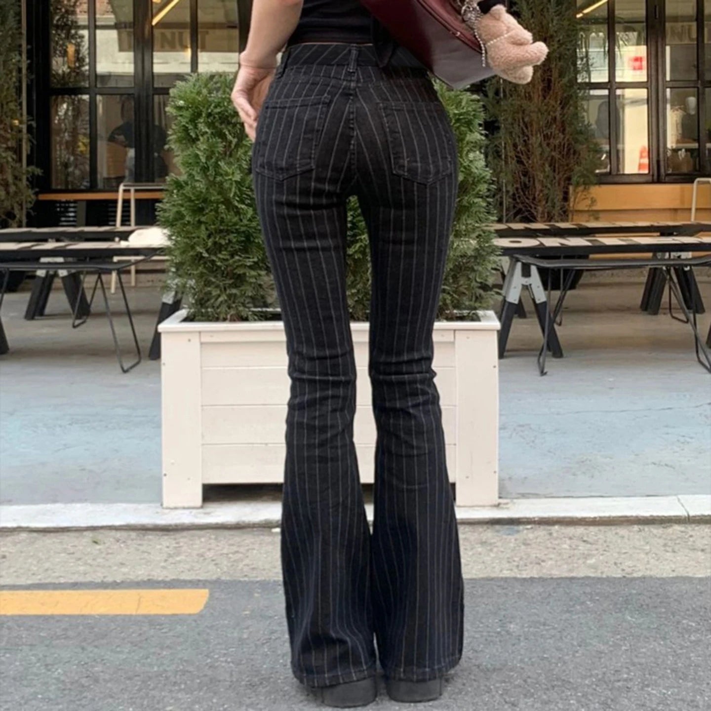 Cyflymder  Low-Waist Slimming Bla Stripe Bell Bot Jeans Women's Faionable Versatile Denim Pants Streetwear Romore Hot Girl Outfit
